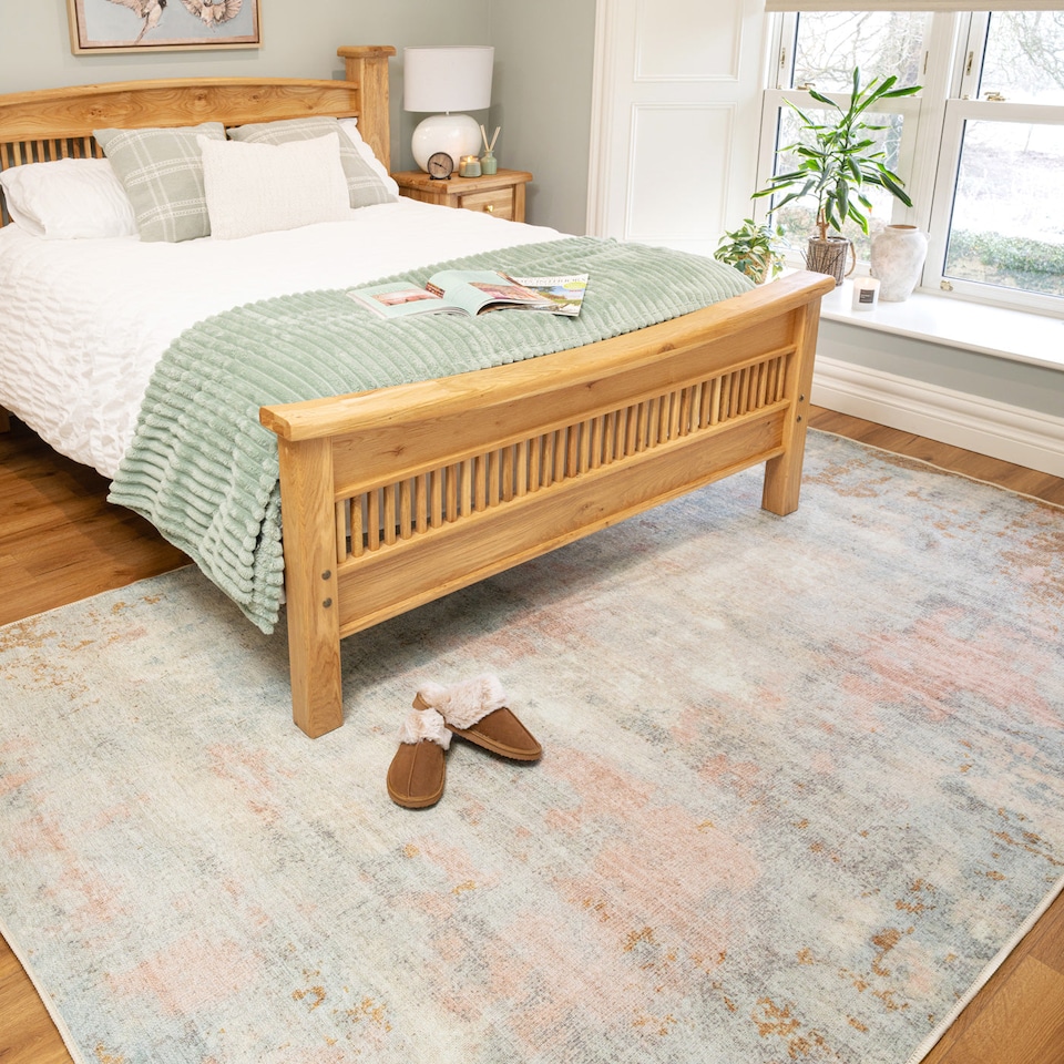 image 1 of KUKOON Beige Pastel Pink Distressed Abstract Washable Living Room Area Rug 120cm x 170cm