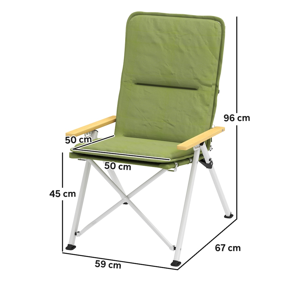 image 1 of Outsunny Portable Camping Chair for Adults, High Back Folding Chair with Padded Seat and Carry Bag, Outdoor Recliner for Hiking, Fishing, Beach and Picnic, Green