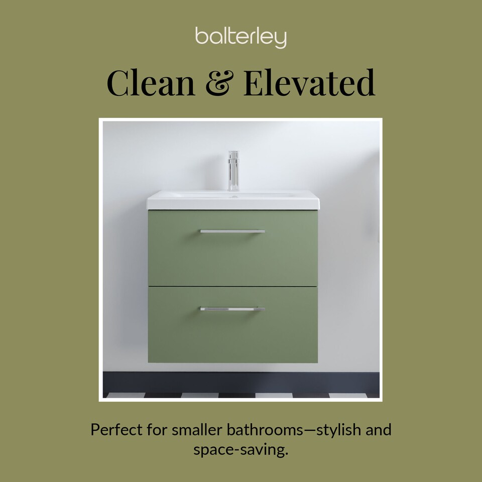 image 1 of Bathroom Wall Hung 2 Soft Close Drawer Vanity Unit, Satin Green, 610mm | Green | Satin Green | 579 x 610 x 390mm