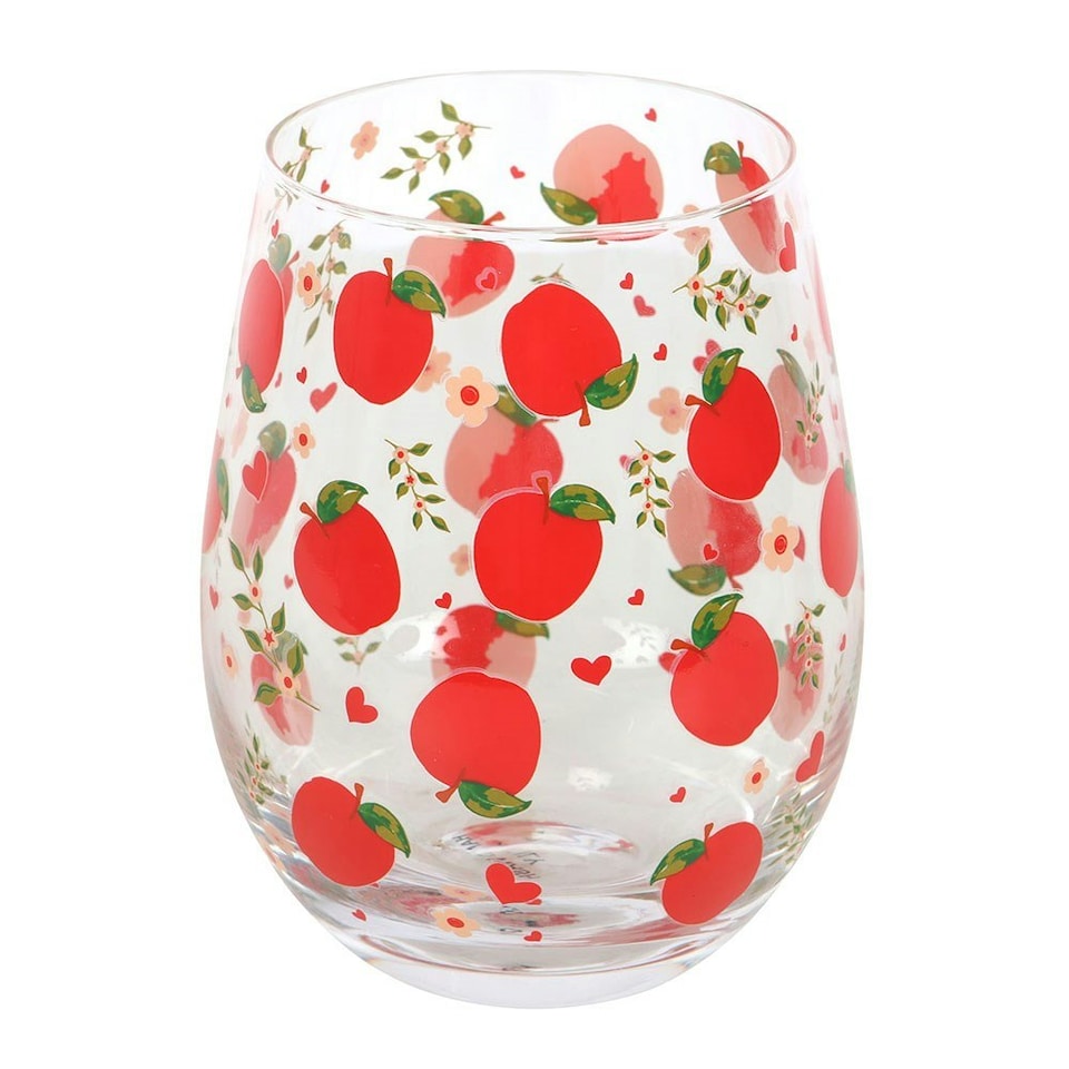 image 1 of Apple Print Stemless Glass - 350ml Clear | Red