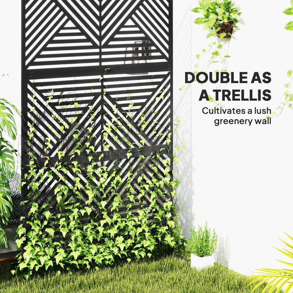 image 1 of Outsunny Decorative Outdoor Privacy Panel with Stand, Rhombus Black Black