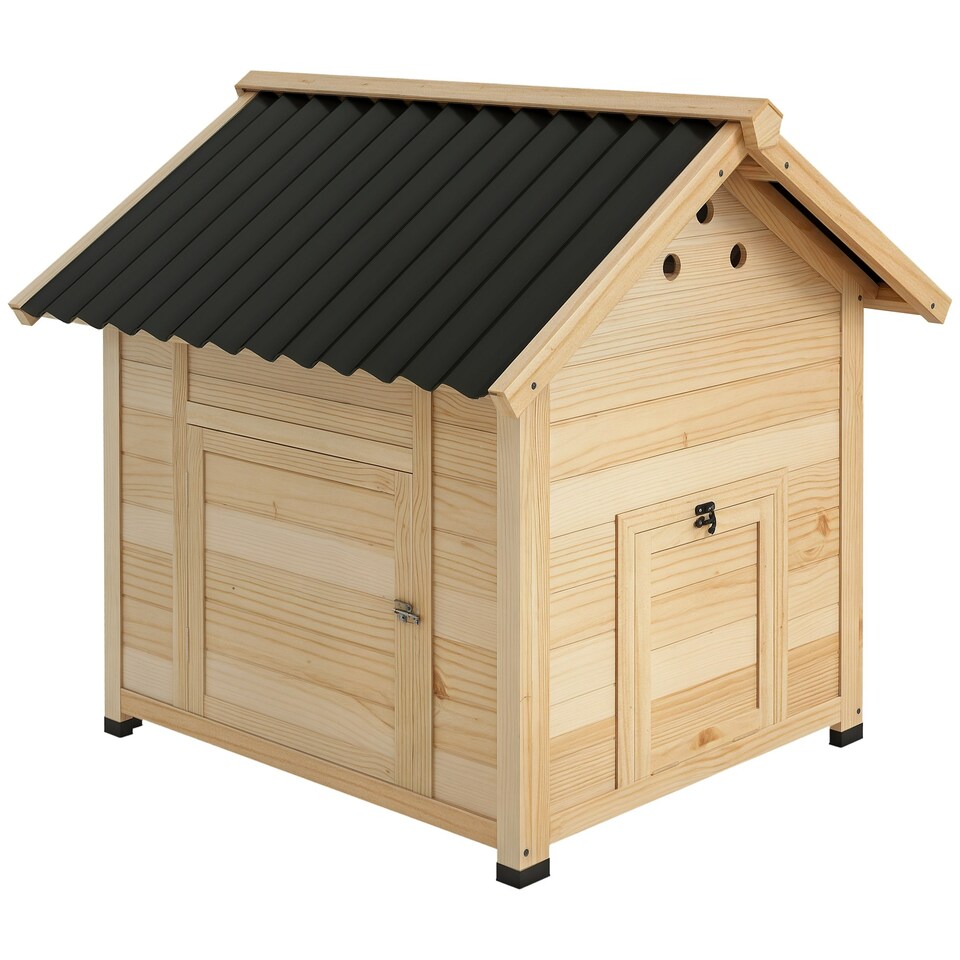 image 1 of PawHut Wooden Duck House, Poultry Coop with Double Doors, Openable Roof