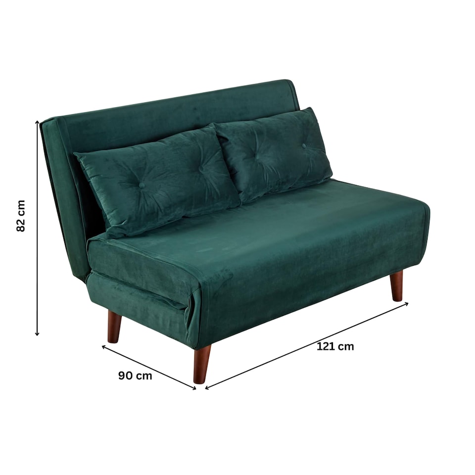 image 1 of Double Sofa Bed Folding Chair Velvet Green Wooden Legs Two Pillow Home Furniture