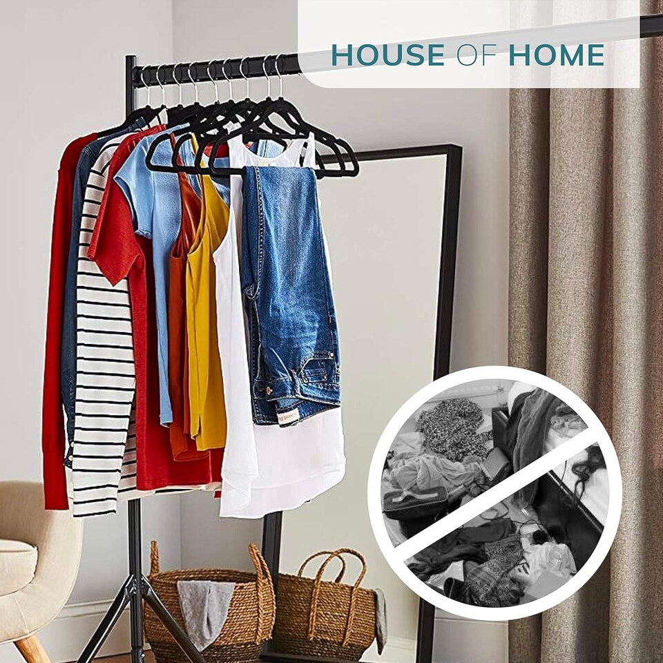 image 1 of House of Home Heavy Duty Clothes Rail 4ft Long x 5ft Tall Black Quality Metal Stand Rack | Black