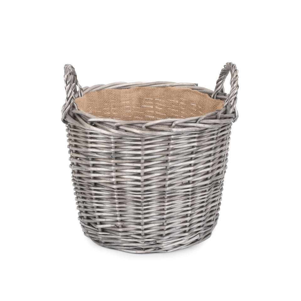 image 1 of Medium Round Lined Wicker Log Basket