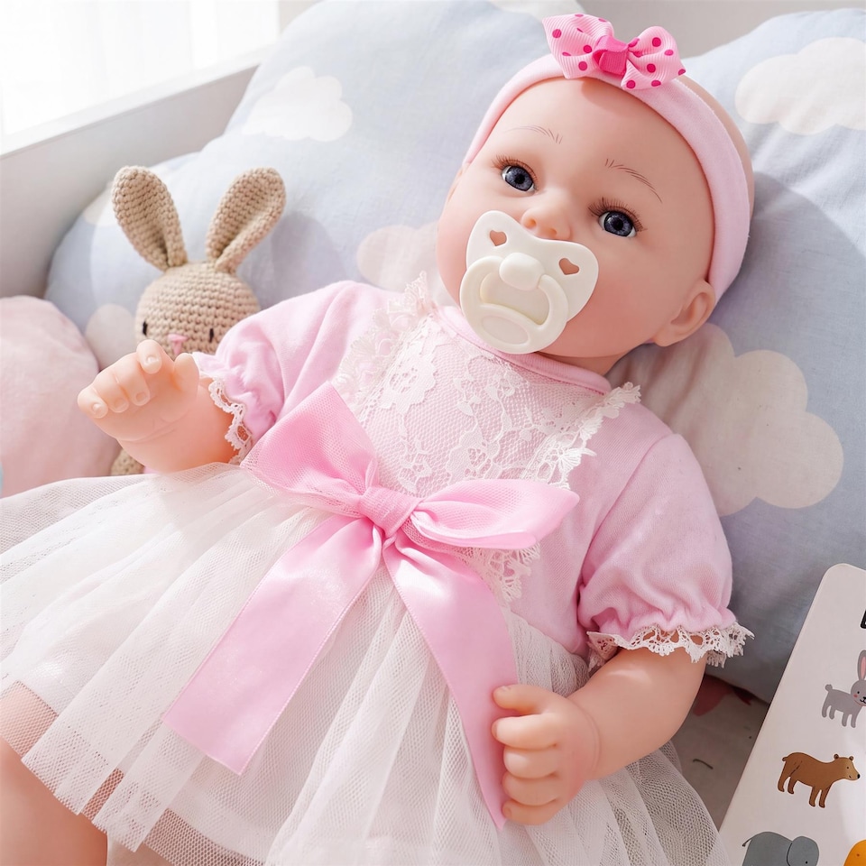 image 1 of BiBi Doll 17" Begonia Reborn Baby Doll Girl With Toy Dummy & Bottle