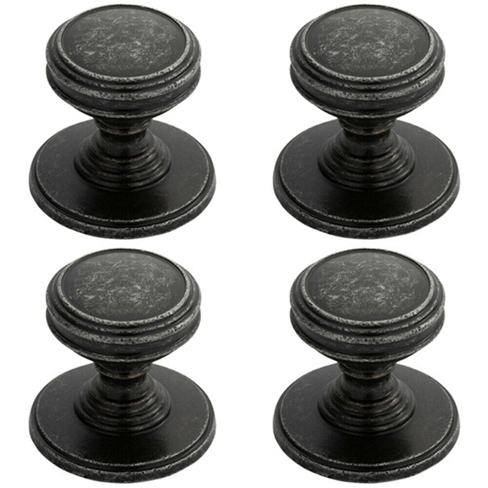 Loops 4x Ringed Tiered Cupboard Door Knob 25mm Diameter Pewter Cabinet Handle