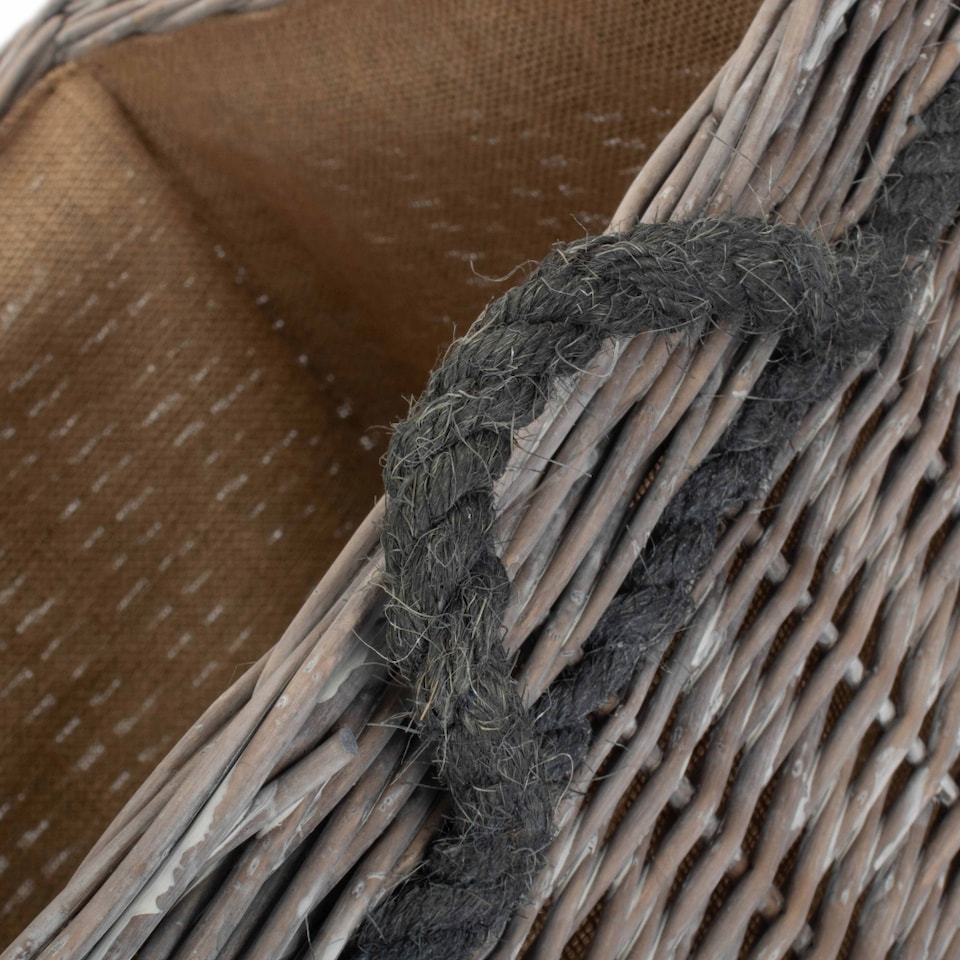 image 1 of Medium Wicker Grey Wash Square Hessian Lined Log Basket | Grey | Grey | M