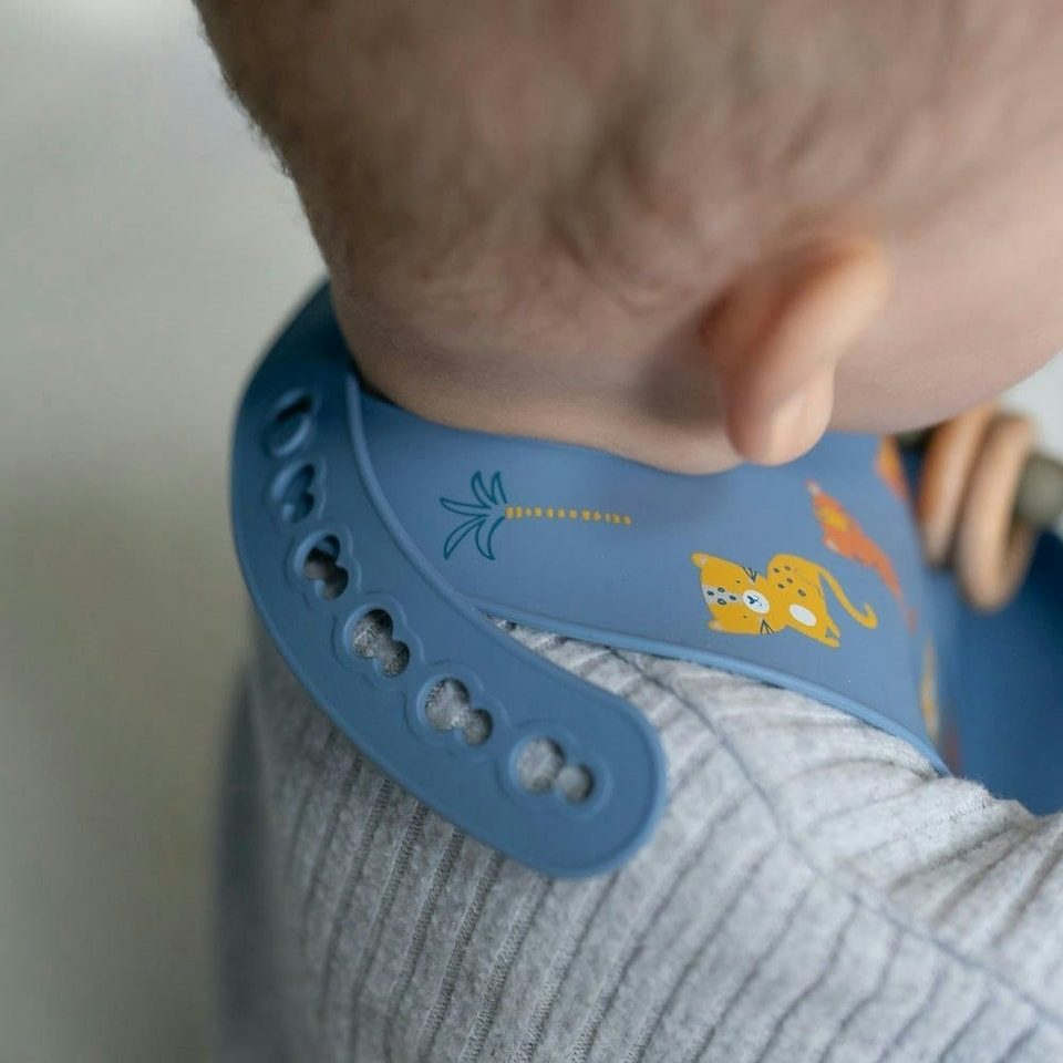 image 1 of Ziggle Silcone Catch It Bib Tiger & Leopard | Blue | One Size | 1