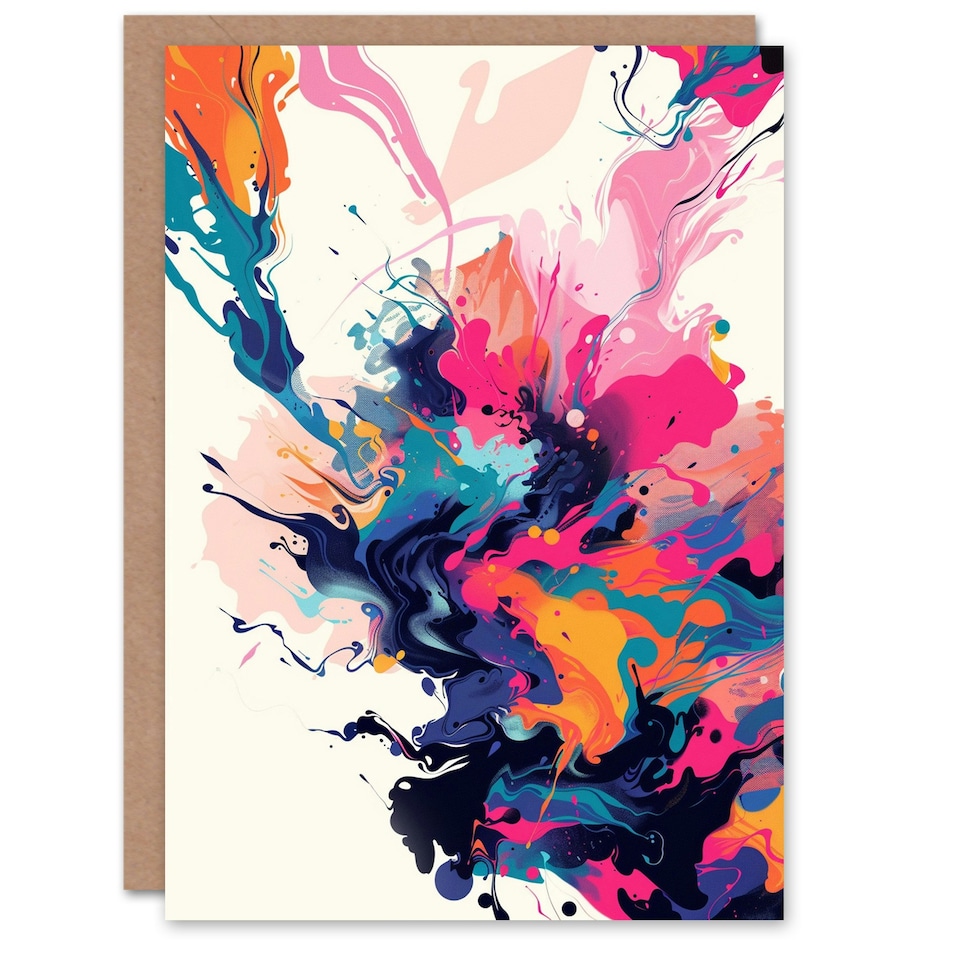 image 1 of Liquid Paint Pour Colourful Abstract Woman Her Birthday Card