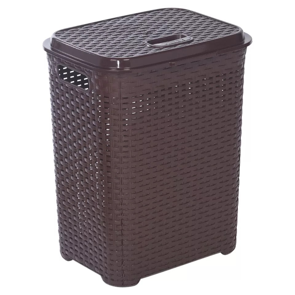image 1 of 55L Plastic Rattan Laundry Basket | Brown | 1