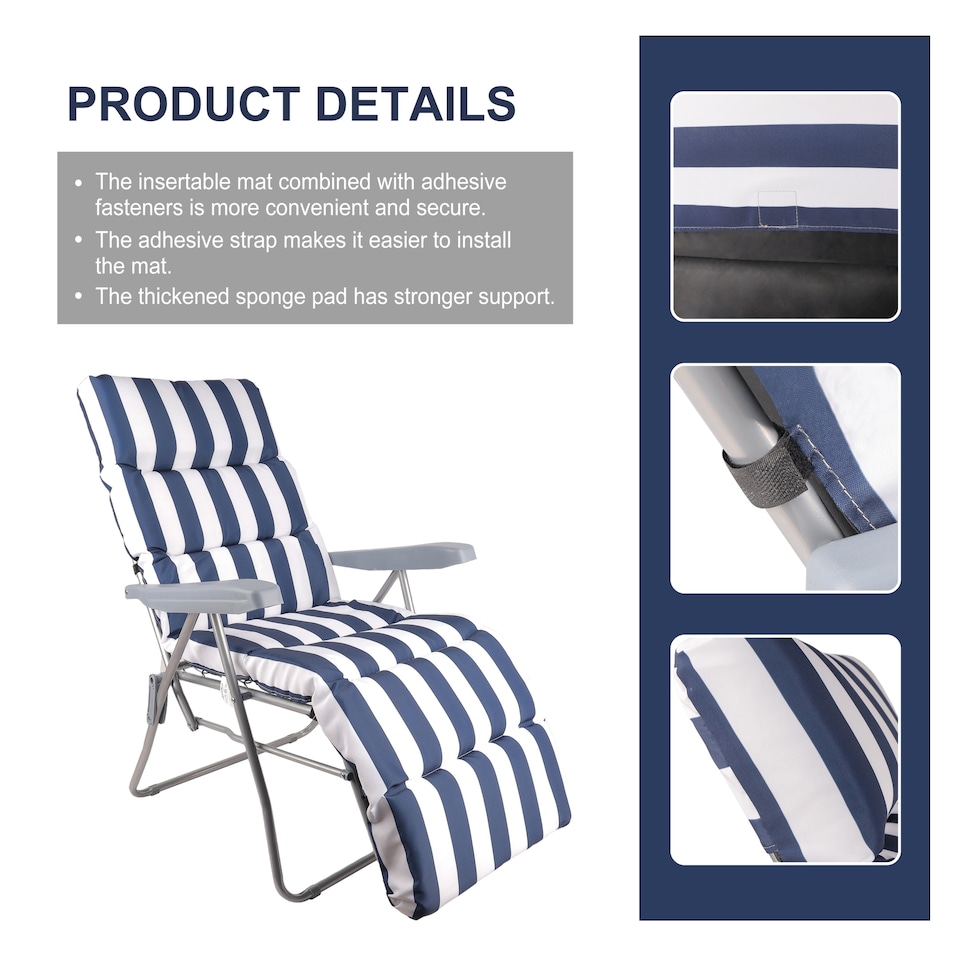 image 1 of Groundlevel Garden Lounge Recliner Chair with Striped Cushion | Blue | Navy