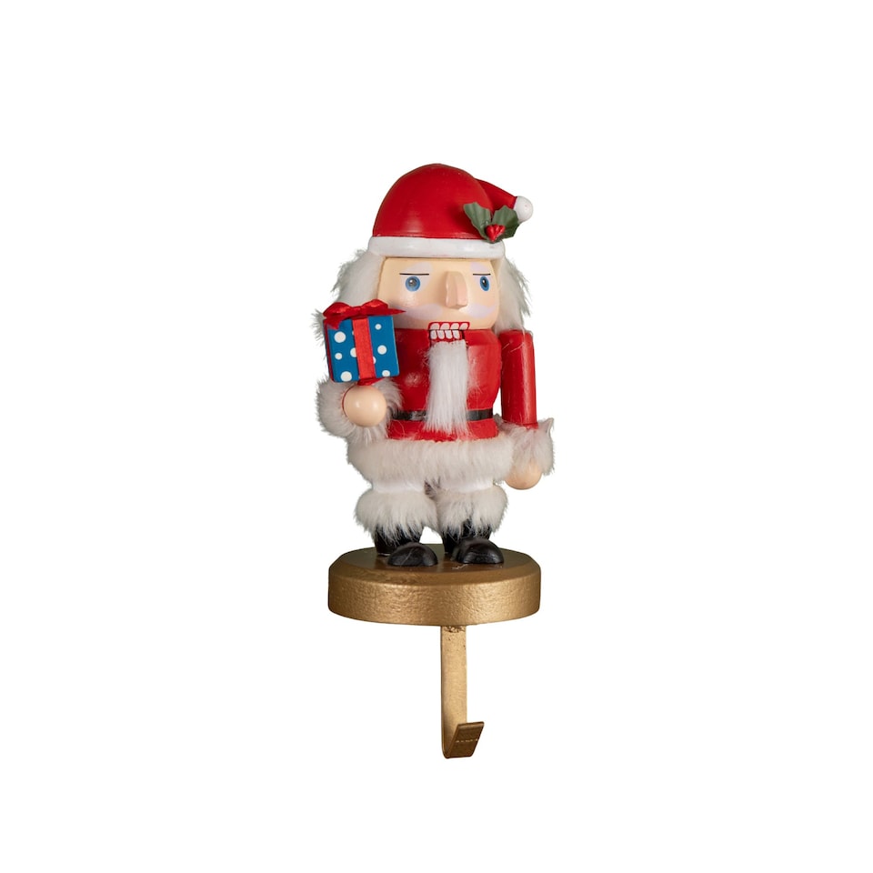 image 1 of 19cm Traditional Wooden Santa Nutcracker Christmas Stocking Holder