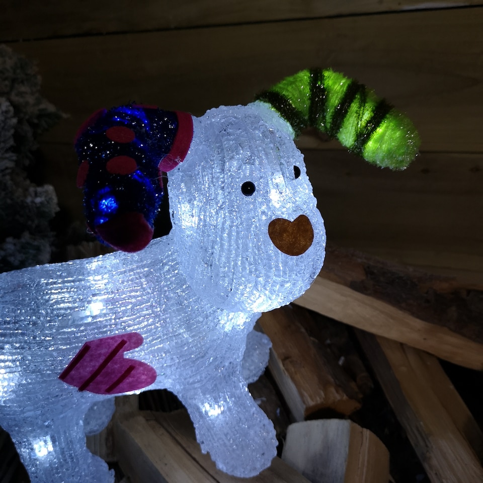 image 1 of 31cm The Snowman Acrylic Snowdog Christmas Decoration with 24 Ice White LEDs