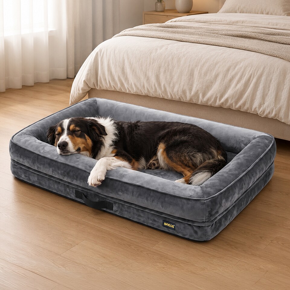 image 1 of Skylos Dog Bed Orthopedic Dog Bed 4.0in Egg Crate Foam Flannel Grey
