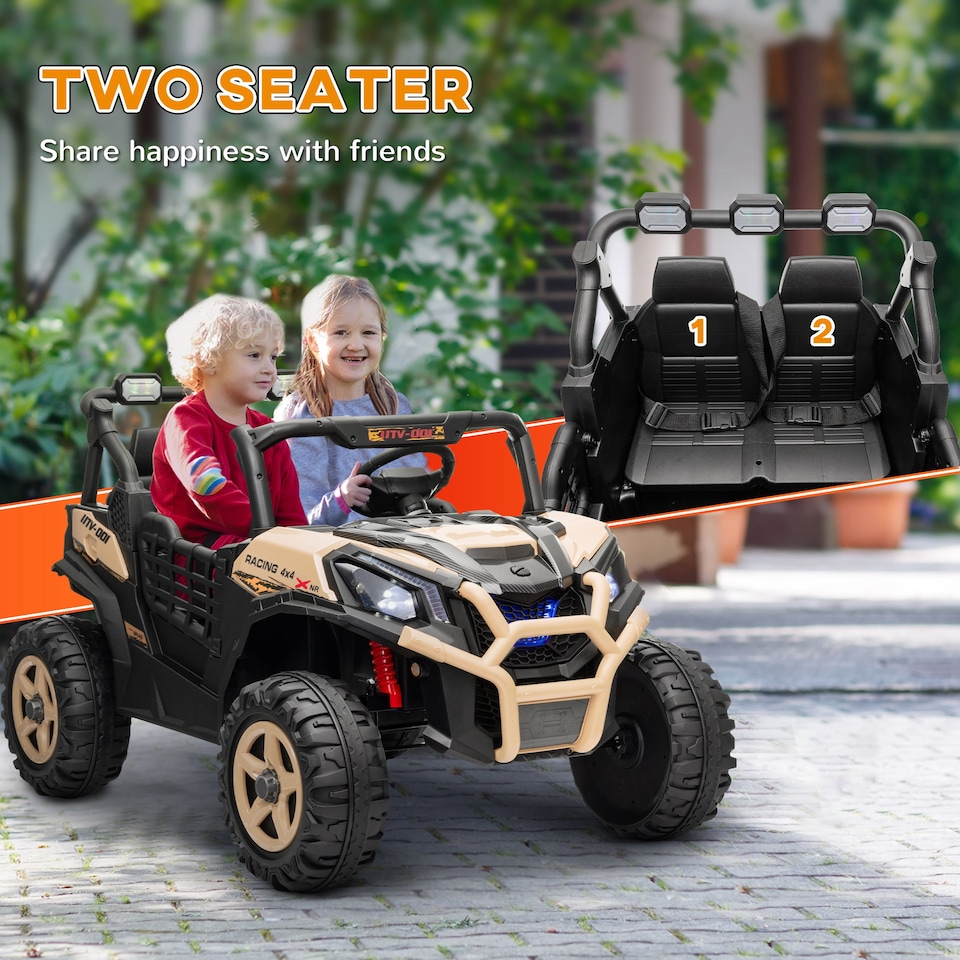 image 1 of AIYAPLAY Kids Electric Ride on Car 2-Seater, 24V Truck UTV with Remote Control, Suspension System, LED Lights, Horn, Music, for 3-8 Years, khaki