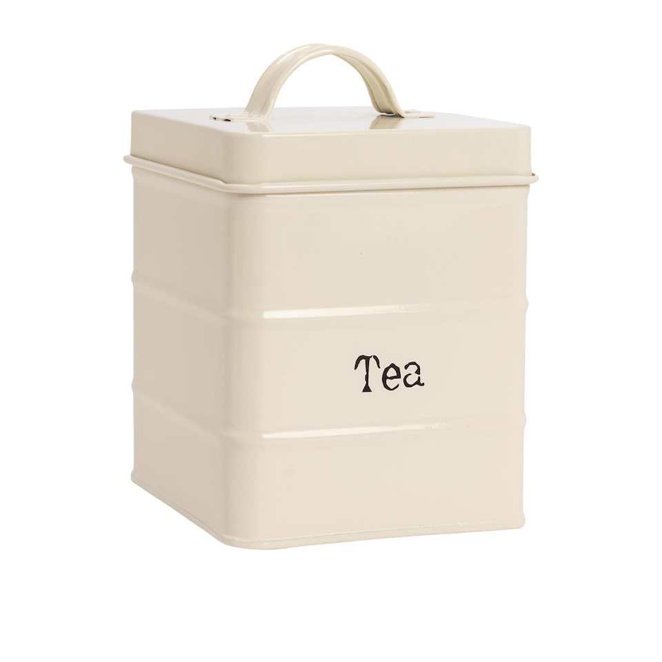 image 1 of Harbour Housewares Vintage Metal Kitchen Tea Canister - Cream