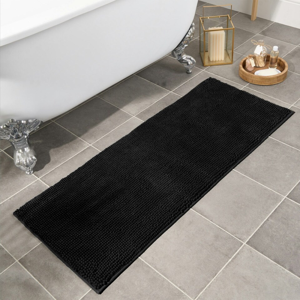 image 1 of OHS Soft Microfibre Non-Slip Absorbent Noodle Chenille Bath Runner Mat Brown | Chocolate | 45 x 75cm
