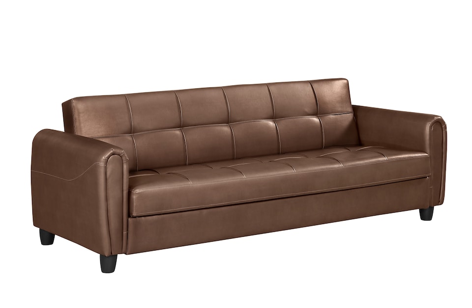 image 1 of Harper 3 Seater PU Leather Click Clack Sofa Bed with Hidden Storage - Brown | Brown | 1