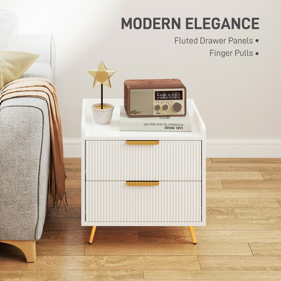 image 1 of HOMCOM Bedside Table with 2 Drawers for Bedroom, Living Room, White