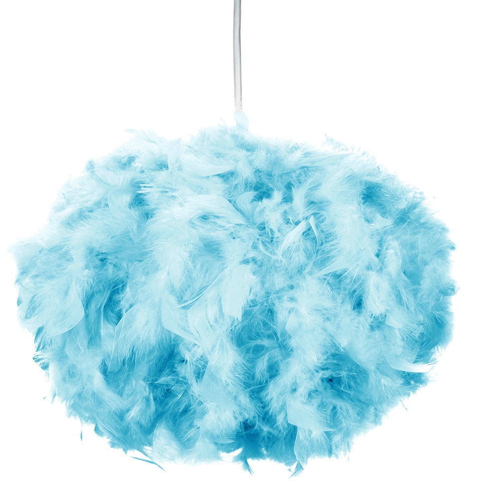 image 1 of Eye-Catching and Modern Small Teal Feather Decorated Pendant Lighting Shade | Blue