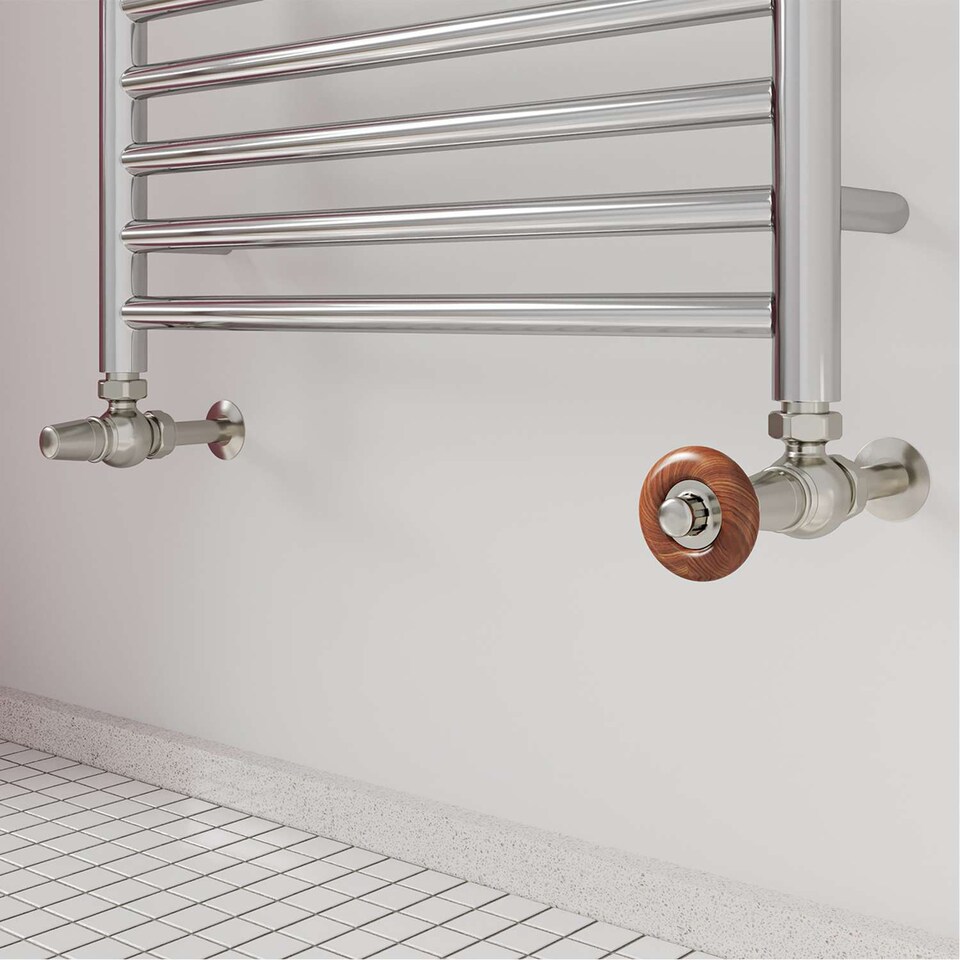 image 1 of Derry Traditional Thermostatic Radiator Valve & Lockshield Angled - Silver Nickel - 10mm