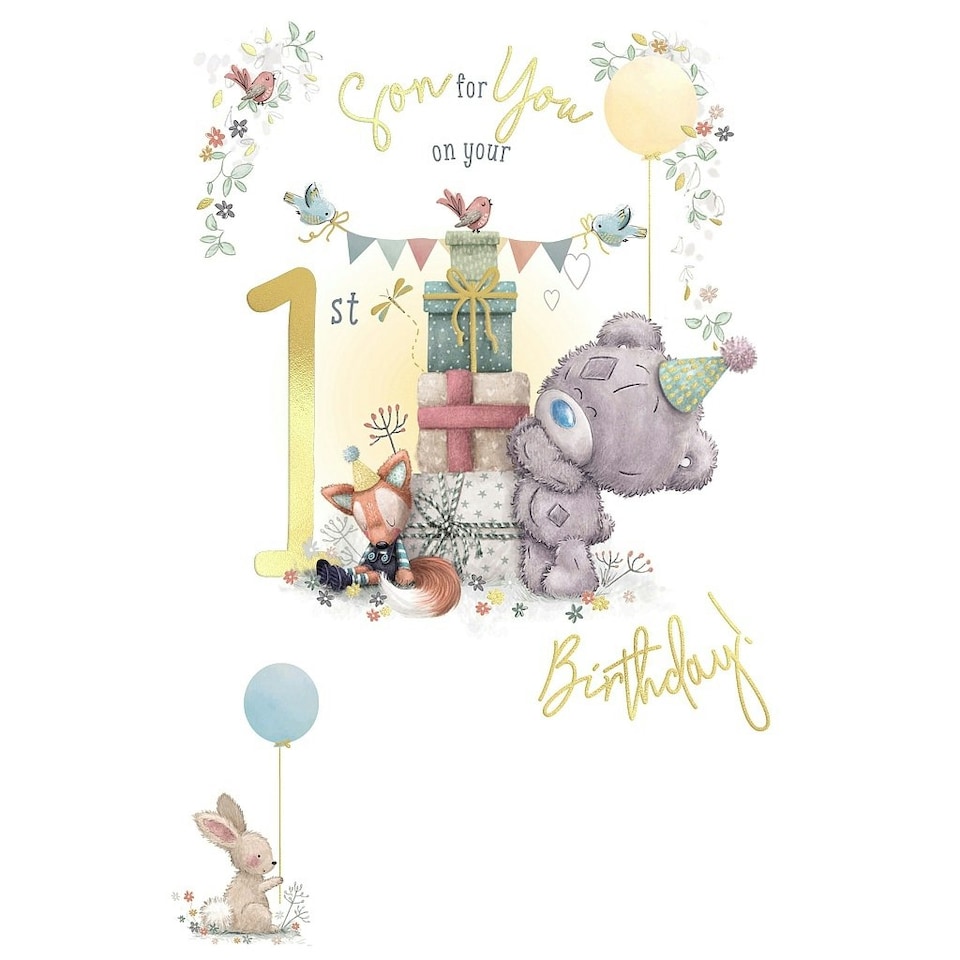 image 1 of For Son Tiny Tatty And Pile of Gifts Design 1st Birthday Card