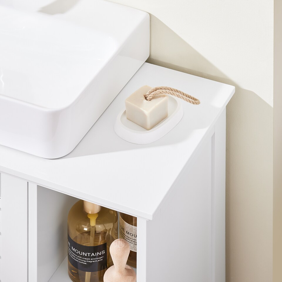 image 1 of SoBuy Under Sink Bathroom Cabinet with 2 Doors & Open Shelf, White, 31.4x12.4x23.8 in, 13.4 kg - BZR210-W
