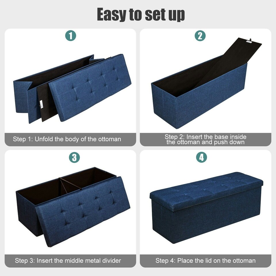 image 1 of COSTWAY Folding Storage Ottoman Bench Tufted Seat Blue Blue