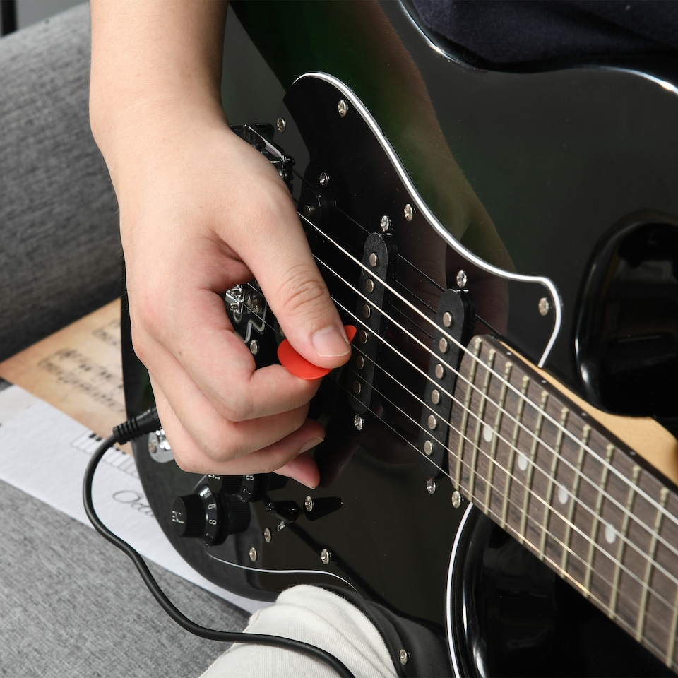 image 1 of SPORTNOW 6 String Right-Handed Electric Guitar, with 20W Amp, Digital Tuner, Space Strings, Picks, Shoulder Strap and Case Bag - Dark Green