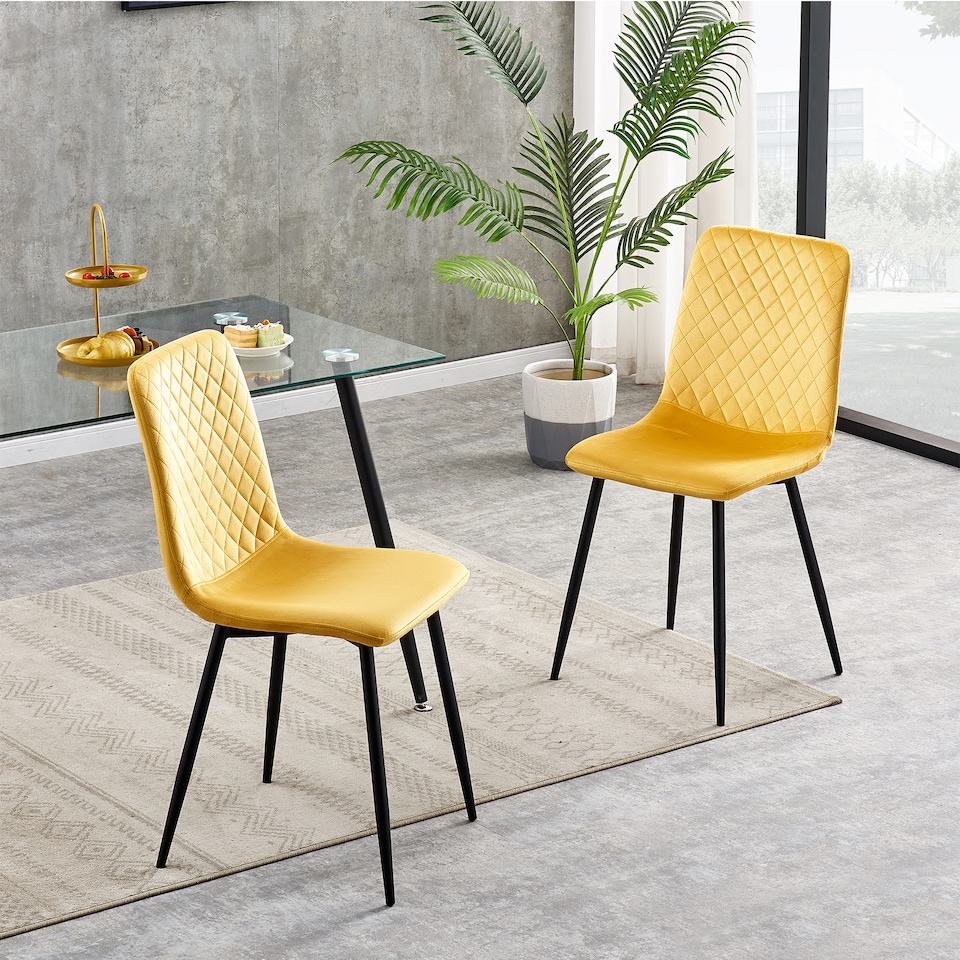 image 1 of MCC Direct Set of 2 Lexi Velvet Fabric Dining Chairs with Metal Legs Yellow