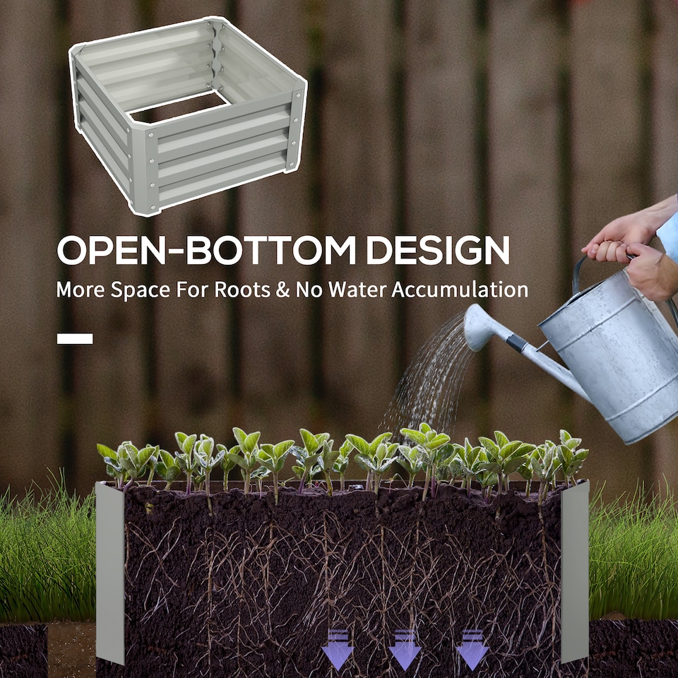 image 1 of Outsunny Set of 2 Raised Garden Bed Galvanised Planter Box, Light Grey | Grey | Light Grey