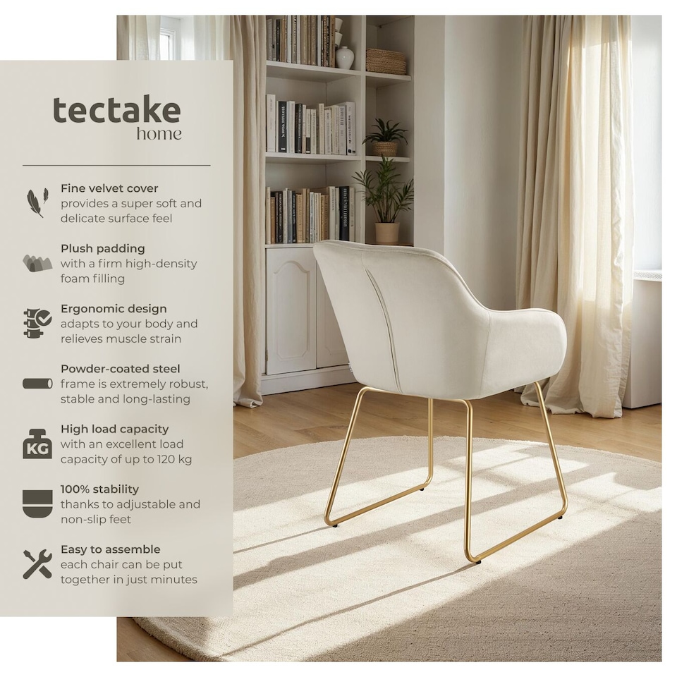 image 1 of Dining Chair Jeane - velvet look, cantilever frame | Cream | velvet look cream/gold | 1