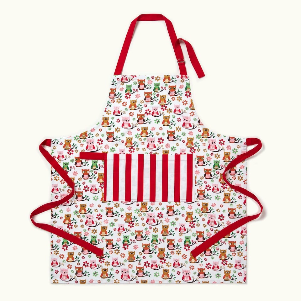 image 1 of Homescapes Red Owls Cotton Apron