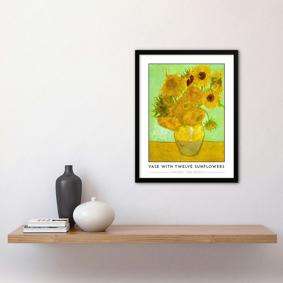 image 1 of Vincent Van Gogh Vase With Twelve Sunflowers Framed Wall Art Print 12X16" | Yellow