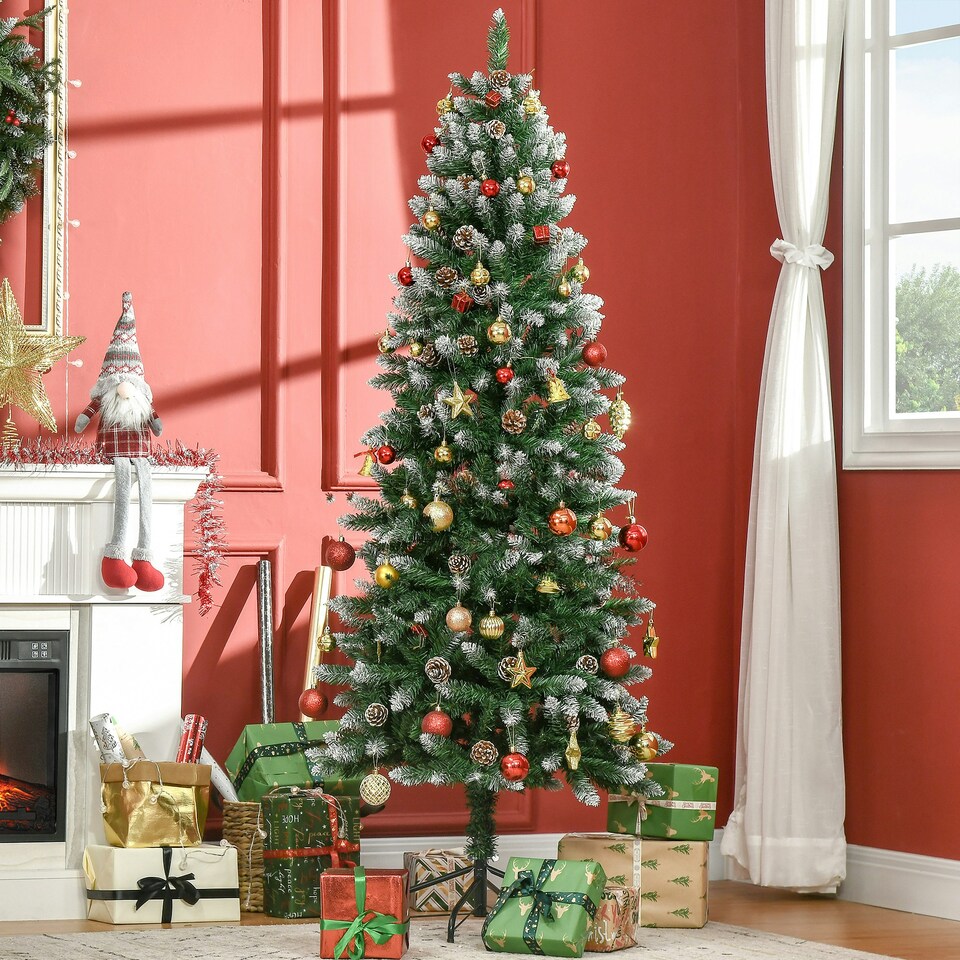 image 1 of HOMCOM 6' Snow Artificial Christmas Tree Holiday Home Décor with Pine Cones