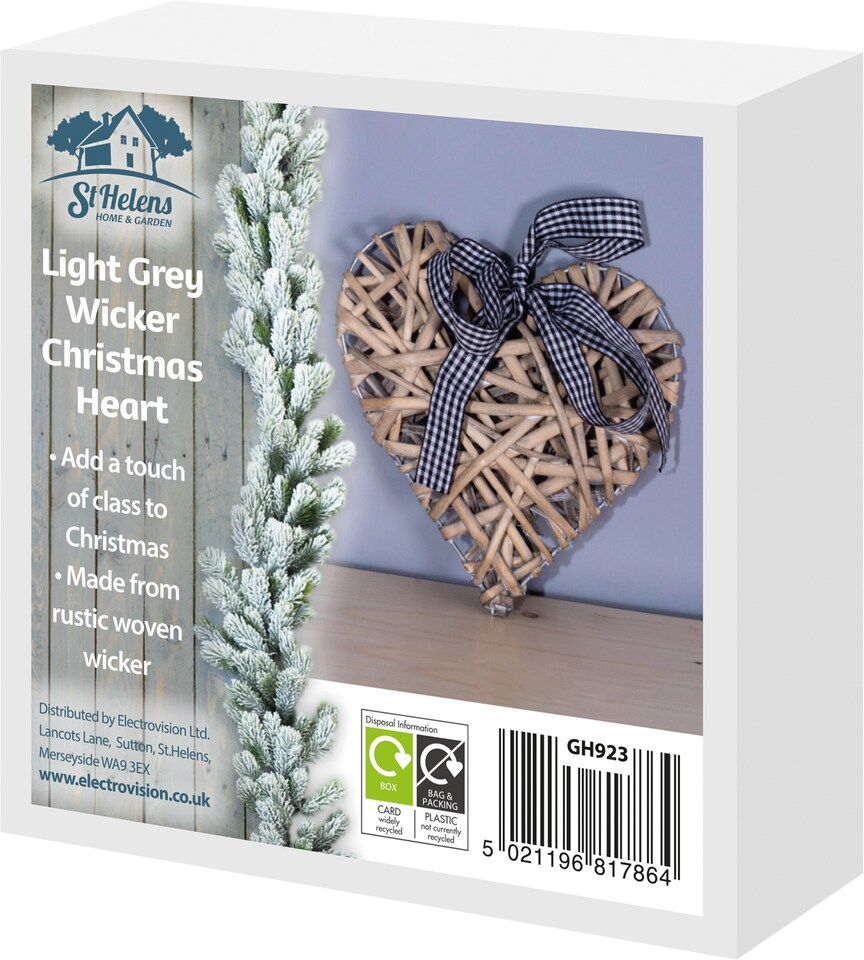 image 1 of St Helens Light Grey Wicker Christmas Heart Woven Willow