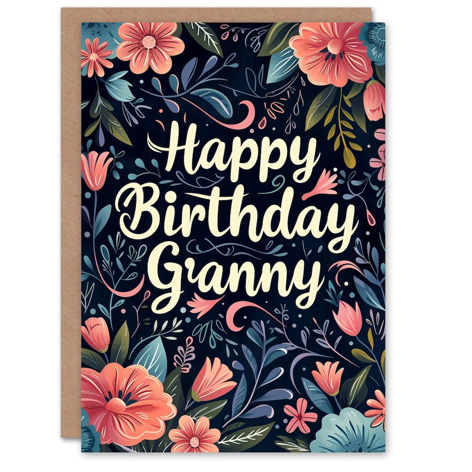 image 1 of Flower Pattern Floral Frame Grandma Gran Nan Birthday Card