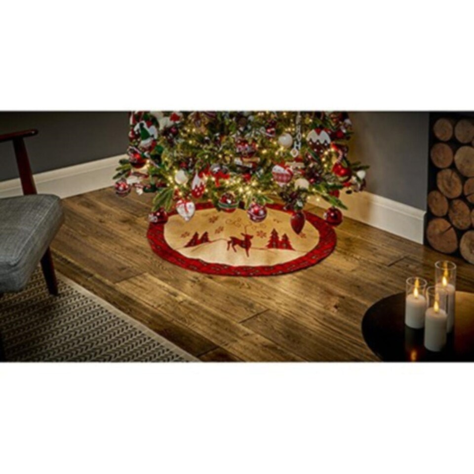 image 1 of Premier Red Reindeer Plaid Tree Skirt 90cm