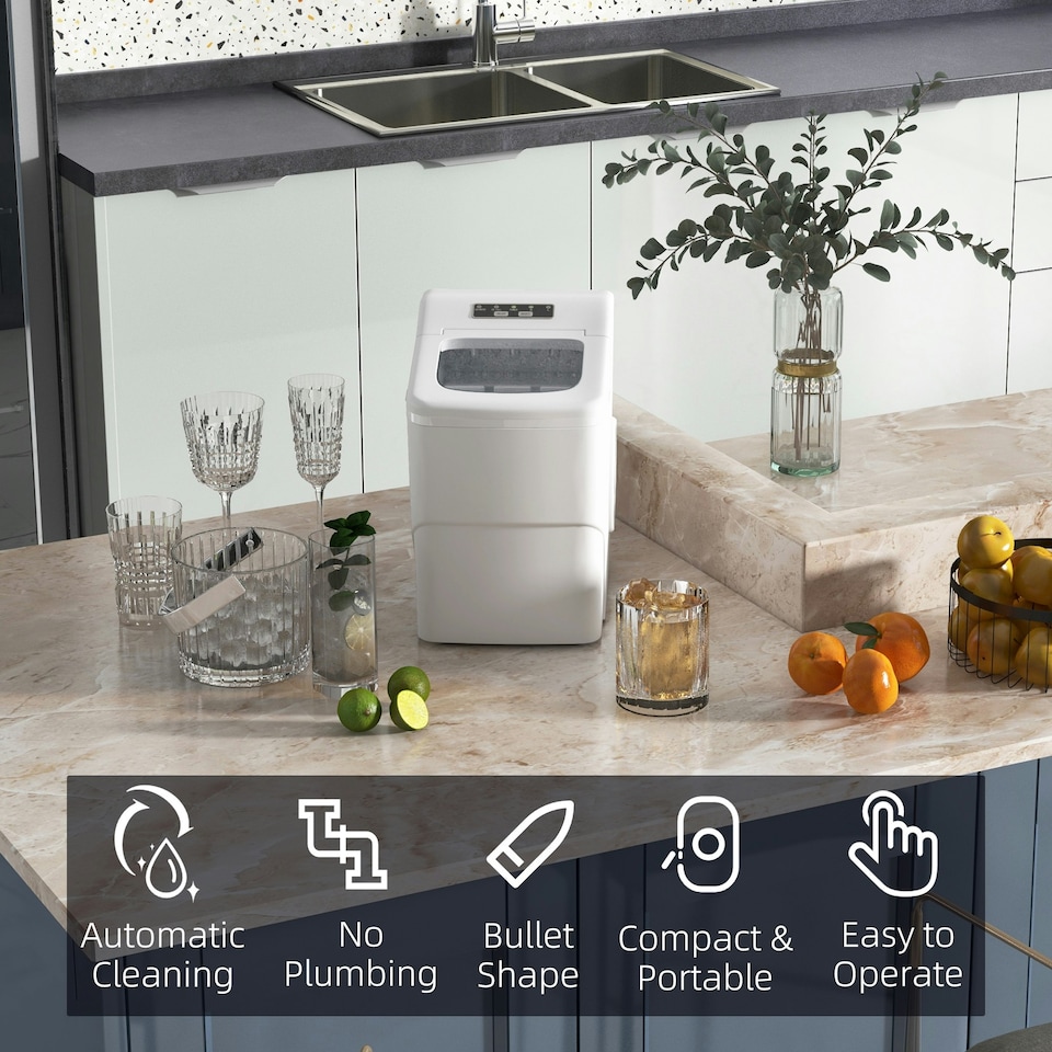 image 1 of HOMCOM Ice Maker 12kg/24H Production with Scoop Basket for Home Office Black