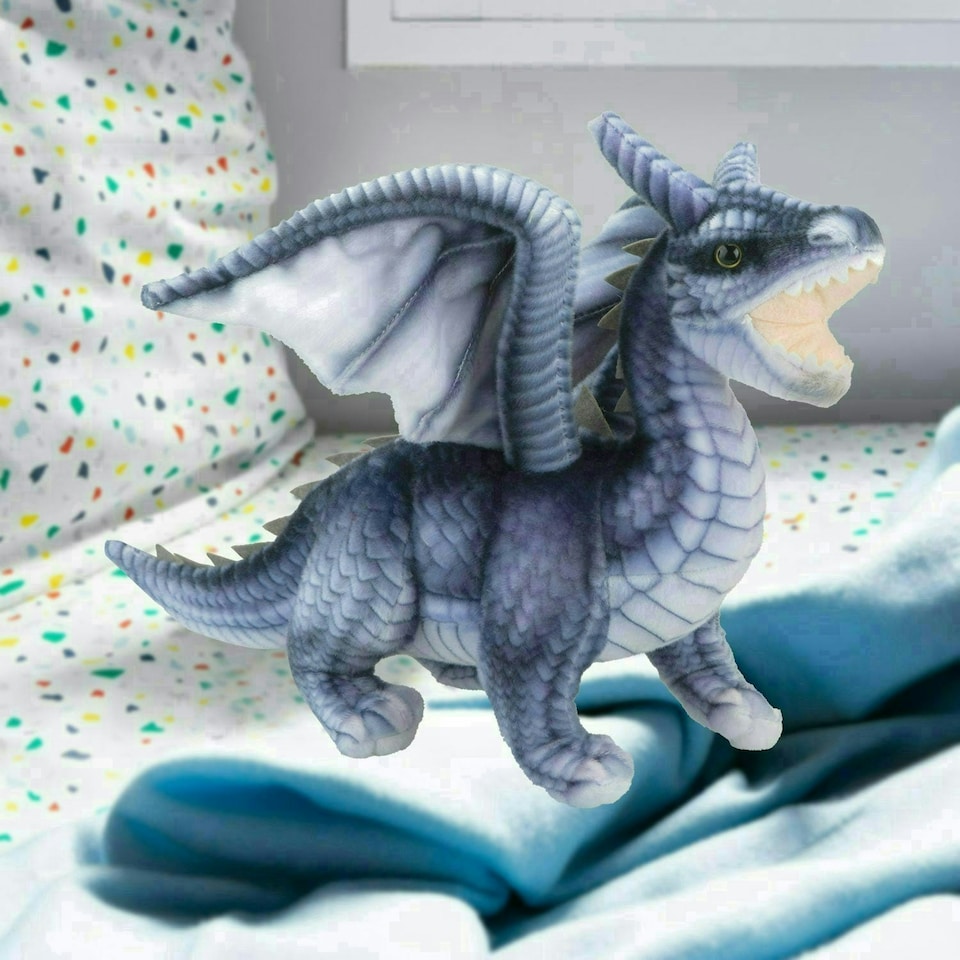image 1 of Dragon Grey Soft Toy Realistic Looking Dragon Plushe Cuddly Fantasy 30cm Grey