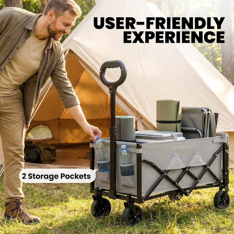 image 1 of Outsunny 60L Festival Trolley on Wheels, Collapsible Wagon Cart | Grey | Grey | 71 x 45 x 86 cm