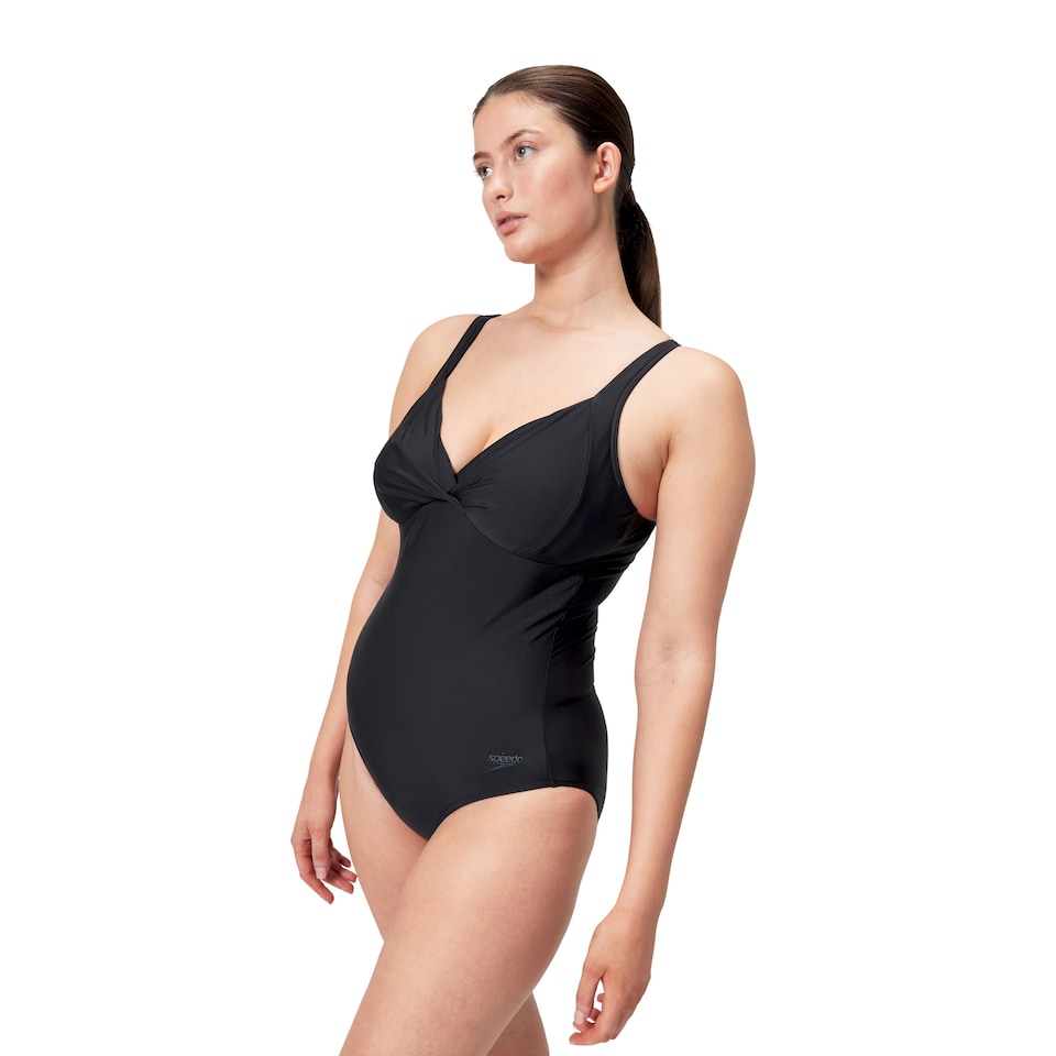image 1 of Speedo Women's Shaping Cross Knot One Piece Swimsuit | Shapewear | Beach And Holiday Swimwear Swimwear, Black, 18