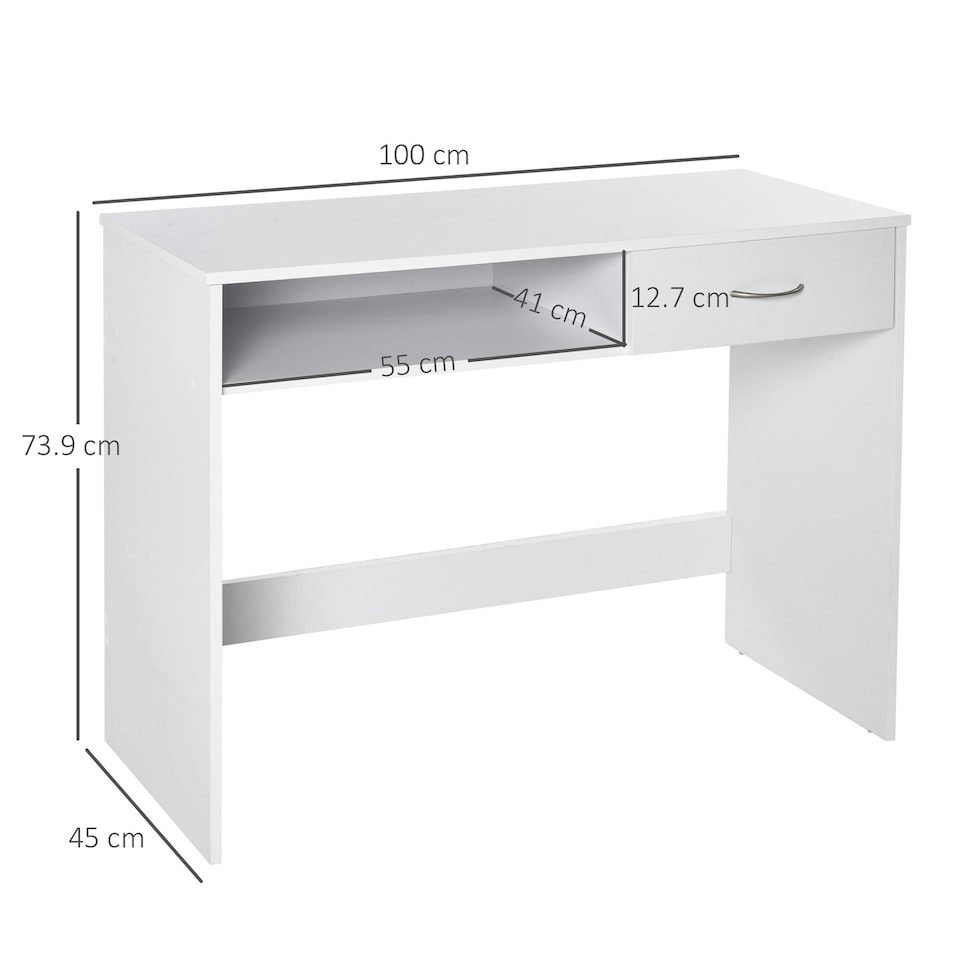 image 1 of HOMCOM Modern Computer Work Desk Table Study Shelf Drawer Writing Station White