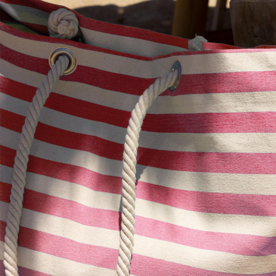 image 1 of Nicola Spring Large Striped Canvas Tote Beach Bag - 55cm x 36cm - Bubblegum | Pink | Bubblegum