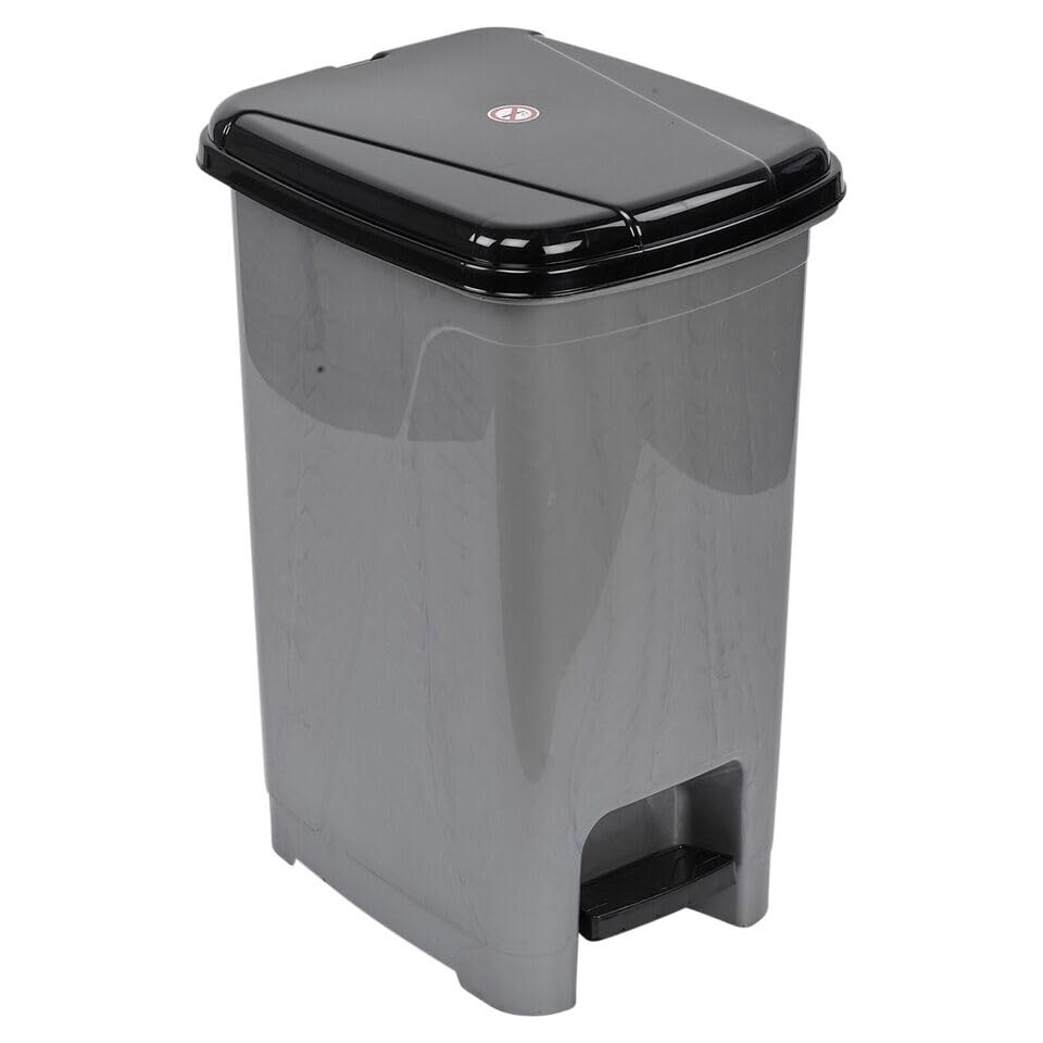 image 1 of Slim Pedal Waste Recycling Bin Can Insert Step On Lid Kitchen Bathroom | Grey | 25L Grey