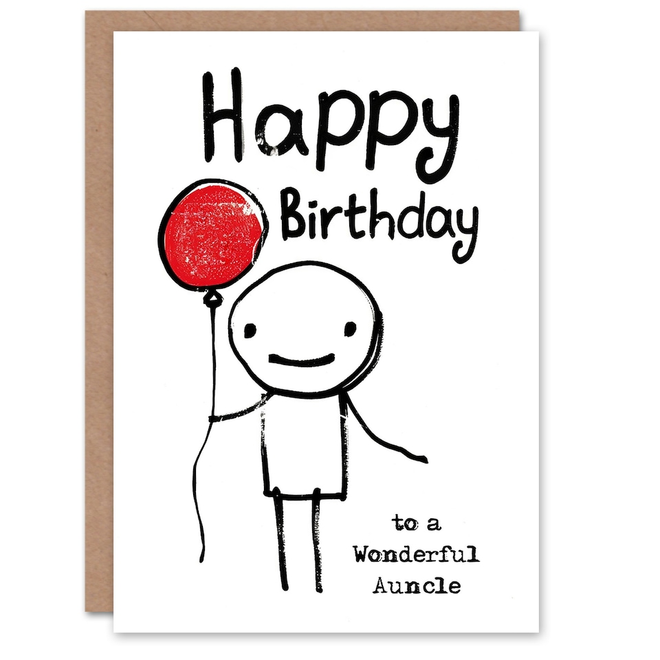 image 1 of Wonderful Auncle Stick Figure Red Balloon Birthday Card