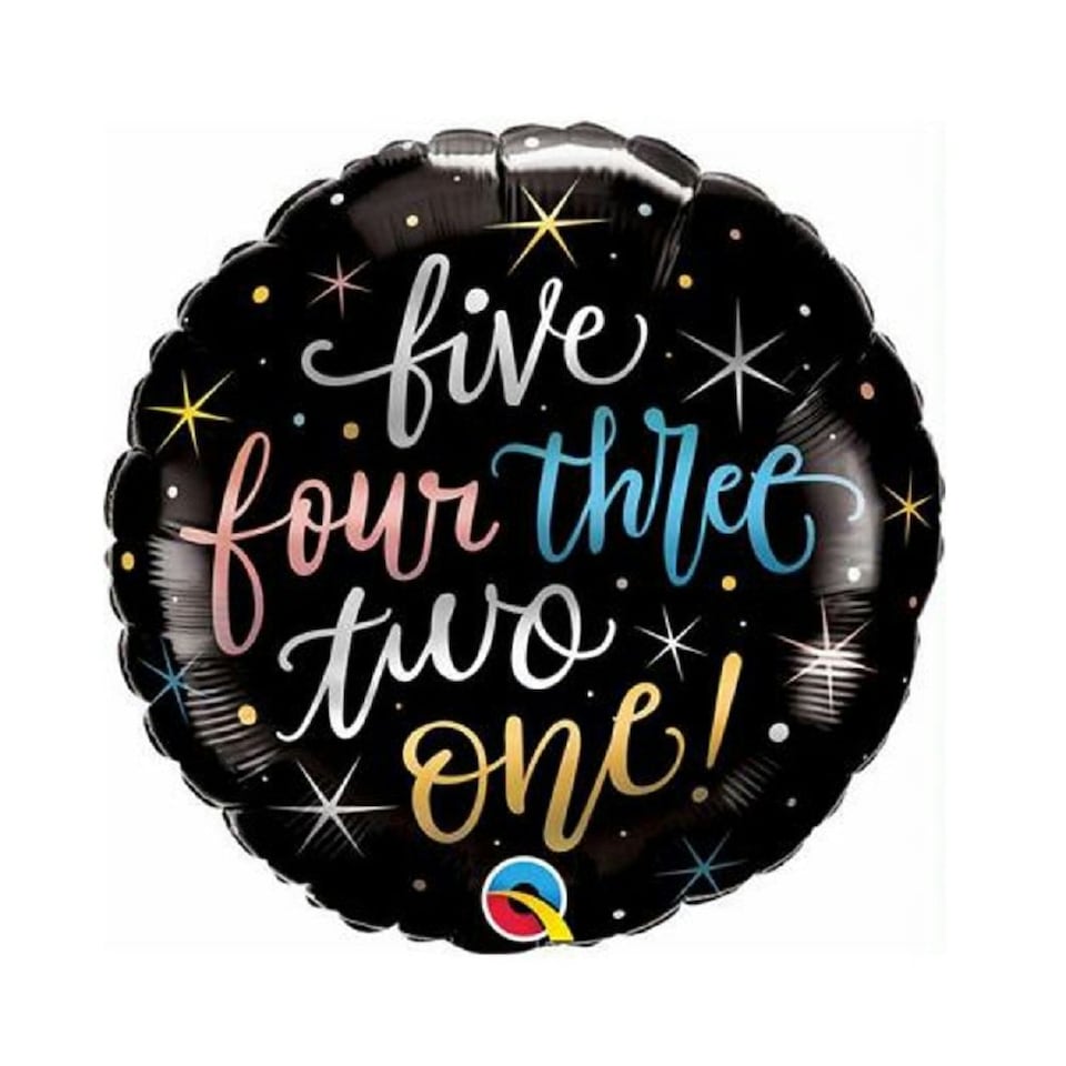Qualatex Foil Balloon with Five Four Three Two One Design - Black - One Size