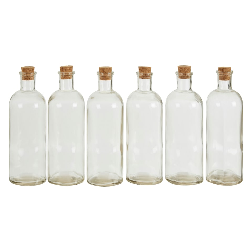 image 1 of Interiors by Premier Functional Design Set Of 6 Round Glass Bottles, Glass Bottles For Kitchen, Versatile Use Clear Glass Bottles