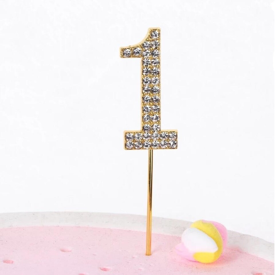 image 1 of Cake Topper Number 1 Gold Sparkly Diamond Gold